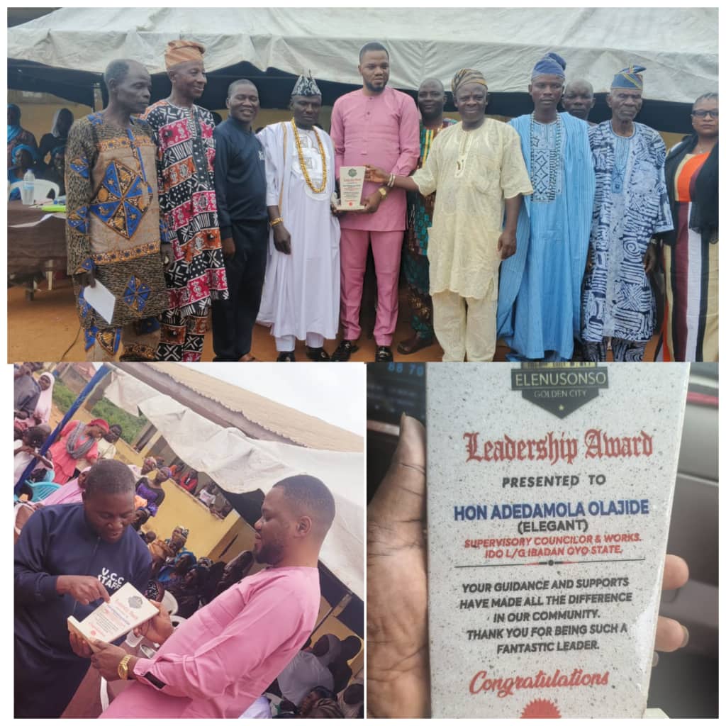 Ido ‘Super for Work’, Hon. Adedamola Olajide Elegant, Receives Community Award for Outstanding Leadership in Elenusonso