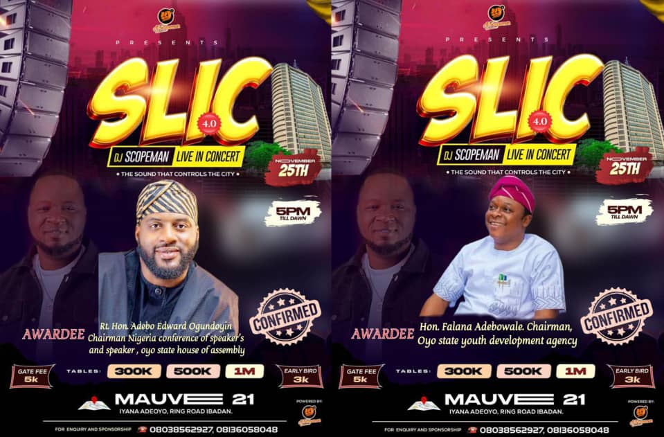 Tonight: SLIC 4.0 Set To Shut Down Ibadan As Speaker Debo Ogundoyin, Oyo Agency for Youth Chairman, Falana Adebowale Storm Concert In Grand Style